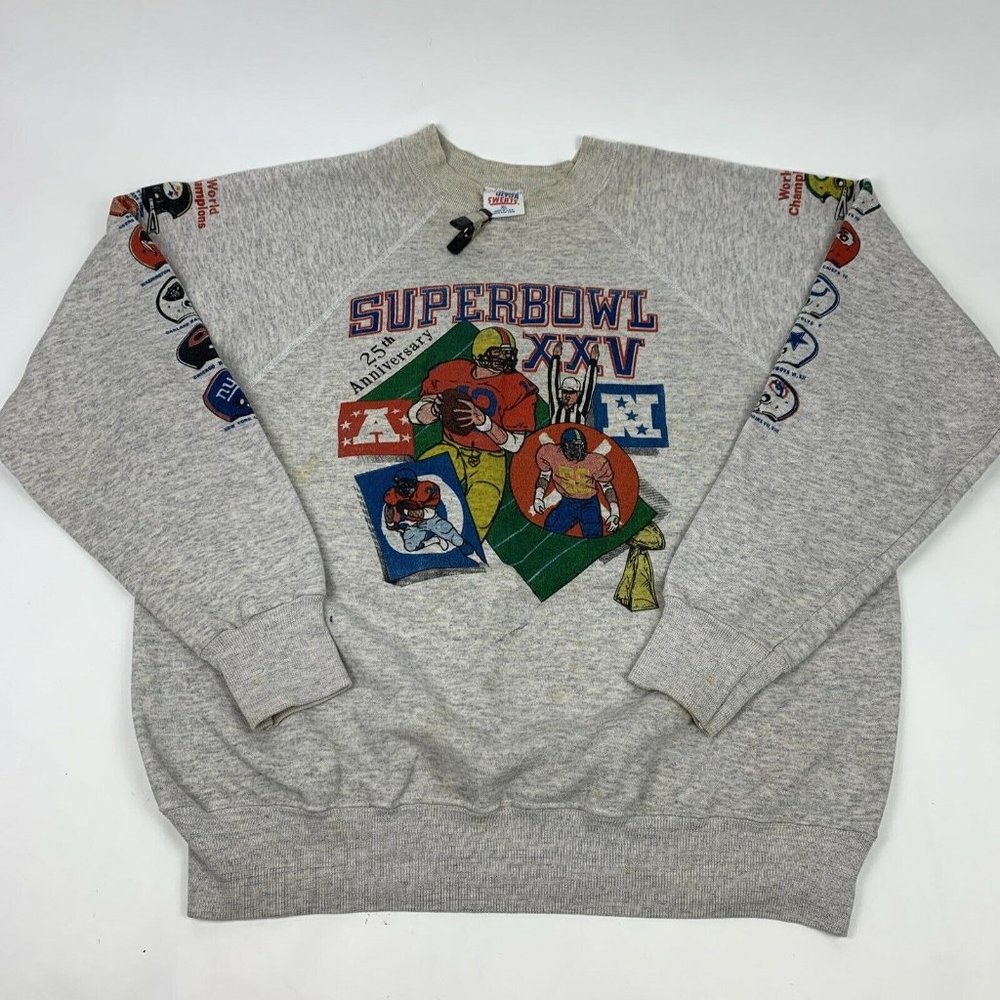 VTG 1990 25th Anniversary SuperBowl 25 XXV Mens Sweatshirt USA BACK HIT RARE